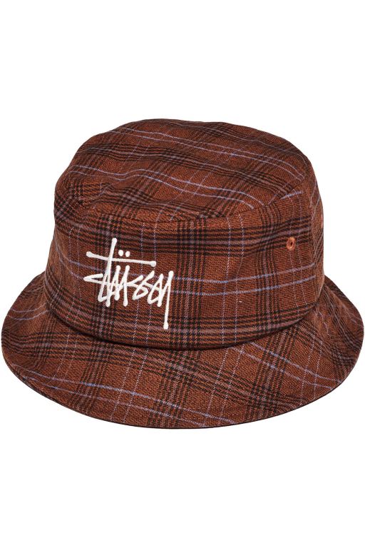 Stussy Mens Graffiti Check Bucket Hats Brown - GWZJI8462